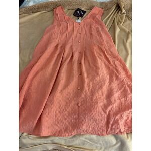 Ava & Viv Womens 1X Coral Pink Textured Button Front Sleeveless Babydoll Dress